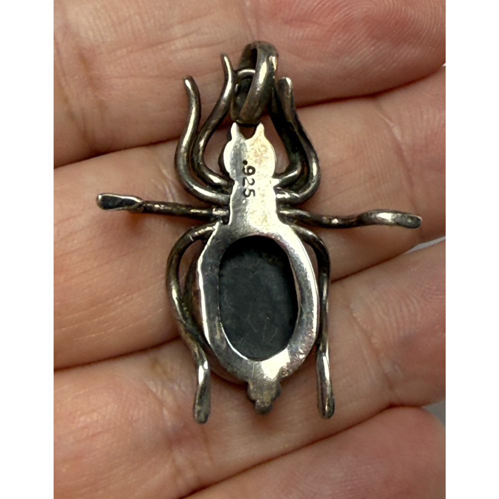 Vintage Sterling Silver 925 Spider Pendant Black Onyx Cabochon Body 8.09 Grams - Picture 4 of 6